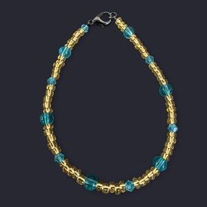 Gold & Light Blue Glass Bead Anklet